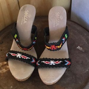 Beaded wedge sandals